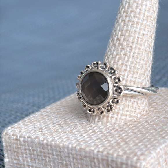 Retired Pandora Elegant Blue Floral 925 SS Ring Sz 7 - Picture 2 of 6